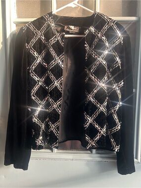 Vintage 80’s 90’s Sequin Black Velvet Topettes Michael Jackson Silver Medium USA
